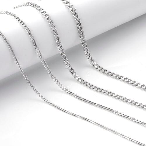 SAUVOO 2 Meters Cuba Chain Stainless Steel Necklace Curb Cuban Link Chain Steel Color Punk Choker Fashion Male Jewelry Gift