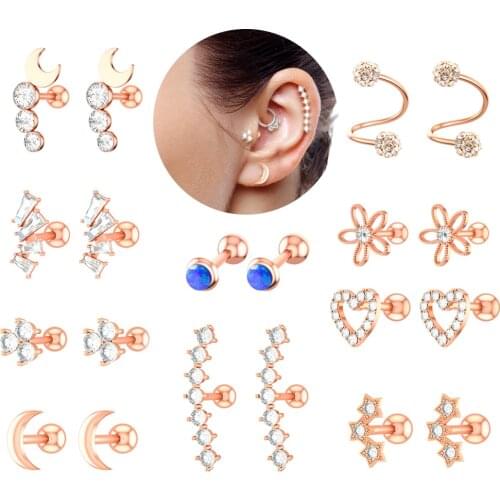 Ear Tragus Conch Studs Piercing Helix Opal Crystal Lip Labret Plug Steel Daith Earring Nose Piercing Cartilage Jewelry Rings 16g