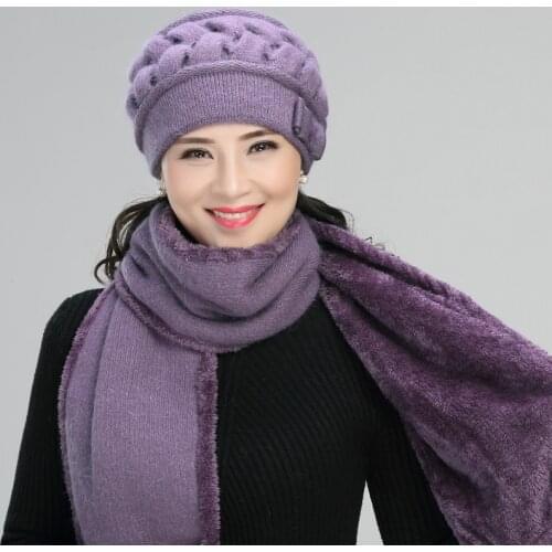 Mid-aged and Old Hat Mother Autumn Winter Warm Casual Cap Women Knitted Wool Grandmothers Caps Outdoor Soft Fashion Scarf H7150