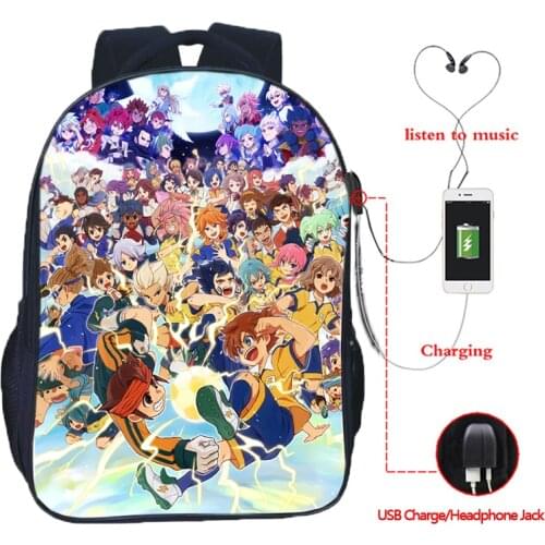 Anime Men Women Boys Girls Inazuma Eleven Go USB Charging School Bags Beautiful Backpack Fashion Rucksack