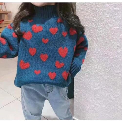 Baby Girls Love Sweater 2020 Spring Childrens Hooded Warmth Knit Bottoming Shirt Korean Kids Winter Knit Clothes