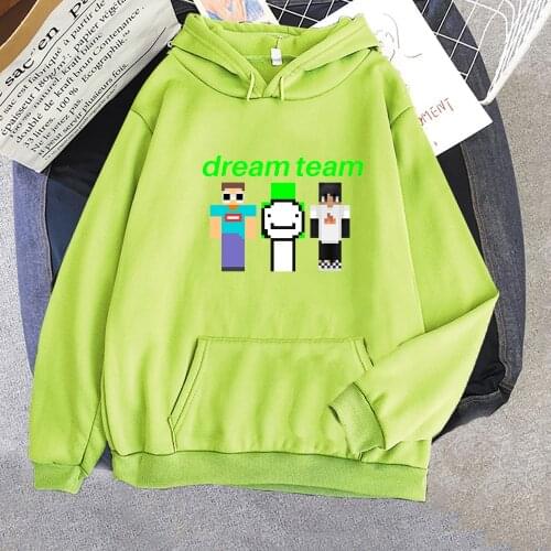 Game Dream Team Hoodie Sapnap Trio Pullover Sweatshirts Unisex Streetwear Anime Clothes Harajuku Women Dream Merch Green Colors