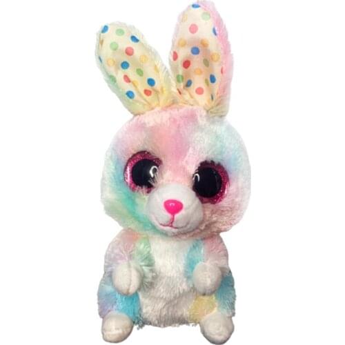 Ty Beanie Big Glitter Eyes Bubby Rainbow Bunny Plush Animal Toys Stuffed Rabbit Boos 15cm