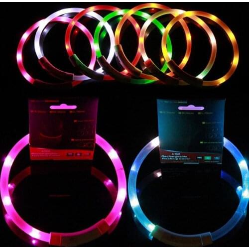USB Charge Pets Dog Collar LED Outdoor Luminous Safety Dog Collars Light Adjustable LED Flashing Puppy Collar Pet Supplies SN