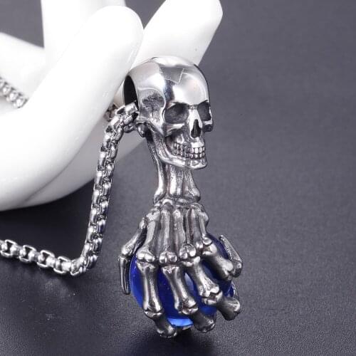 Vintage Skull with Claw Evil Red Eye Necklace Pendant For Men Stainless Steel Unique jewelry Dropshipping