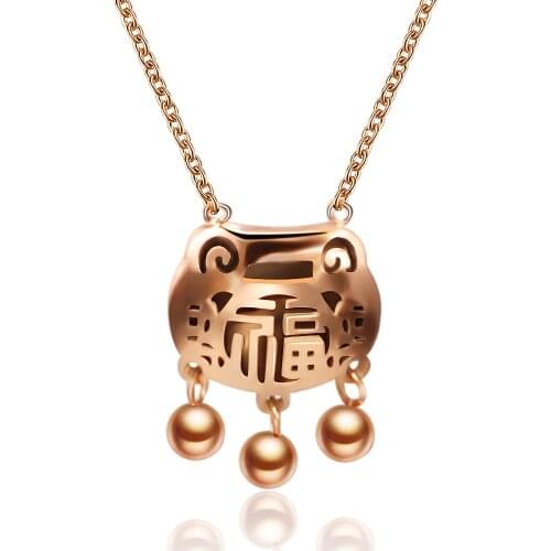 Women jewelry Long Life Lock pendants necklace rose gold stainless steel necklace,new chinese wind vintage necklace