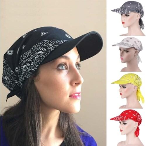 Women Cotton Head Scarf Visor Hat With Wide Brim Sunhat Summer Beach UV Protection Sun Hats Female Casual Printed Flower Cap