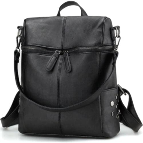 Women Casual Women Backpack PU Leather School Backpack For Teenager Girls Travel Backpack Vintage Solid Shoulder Bags