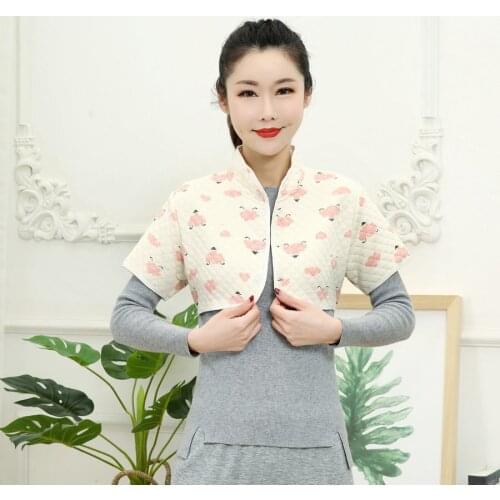 Autumn Winter Women Bolero Shuolder Pad Waistcoat Mandarin Collar Short Sleeve Cotton Soft Thicken Warm Quilted Vest Beige Gray