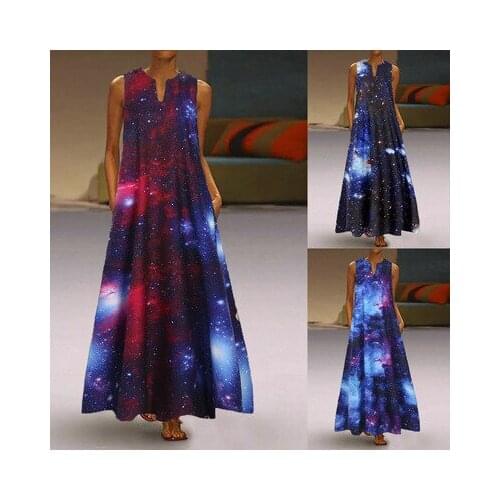 Female 3D Starry Sky Print Retro Harajuku Long Maxi Dress Summer New Women Robe Sleeveless Loose Casual Female Dresses Vestido