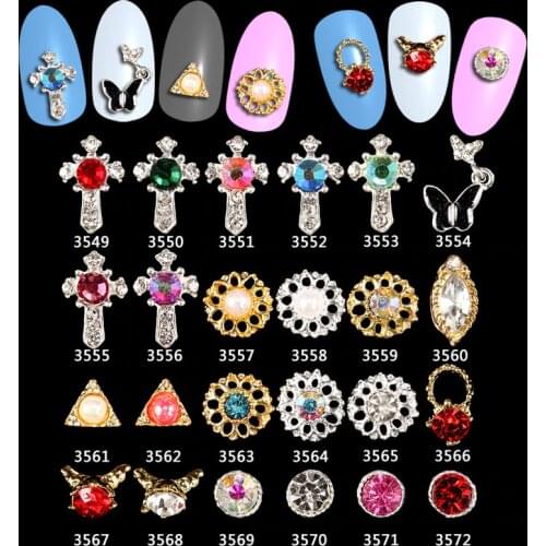 100PCS Metal Alloy Nail Art 3D Tips DIY Phone Jewelry Decoration Rhinestone Pearl Bow Flower Ring Nail Charm ***3549-3572