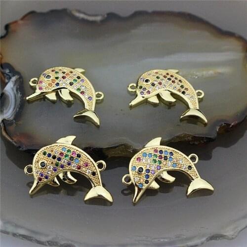 19*14mm 20pcs/lot Cute little dolphin shape cz connector,rainbow cubic zircon charm,plating jewelry accessories wholesale