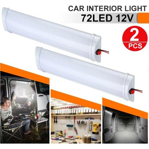 2PCS 72 LED 10W Car Interior Led Light Bar White Light Tube with Switch for Van Lorry Truck RV Camper Boat Indoor Ceiling Light