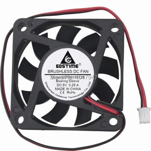 2Pieces LOT Gdstime DC 6cm 60mm x 15mm 5V 2Pin 6015 Brushless Cooler Cooling Fan