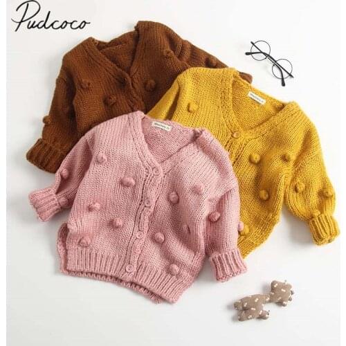 2019 Baby Autumn Winter Clothing Baby Girls Knitted Cardigan Coat Sweater Top Handmade Bubble Ball Solid Children Clothing 6M-3T