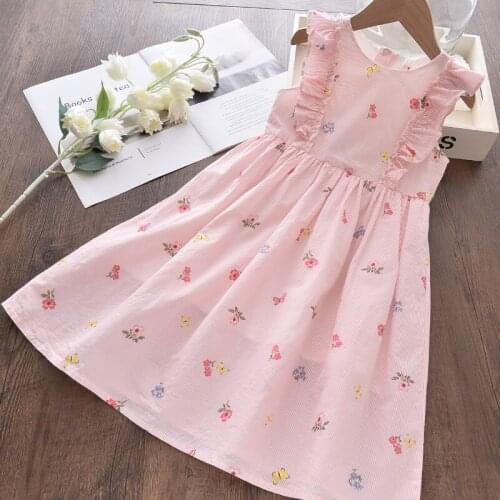 2021 New Summer Girls Casual Dress Baby Girl Princess Floral Vestidos Sleeveless Summer Dress Children Cotton Party Clothes 3-7T