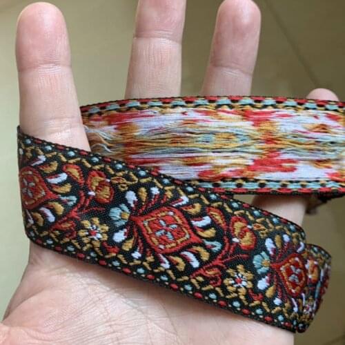 3 Yard 3CM High Quality Woven Jacquard Ribbon Black Background Red Eye Flowers Pattern Lace