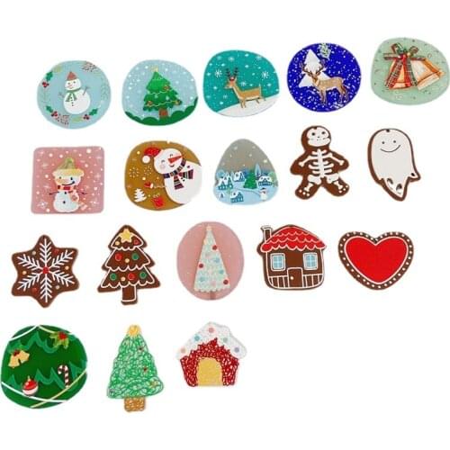 40pcs/lot Relief effect Christmas pattern print geometry Irregular rounds square shape acrylic beads diy jewelry accessory