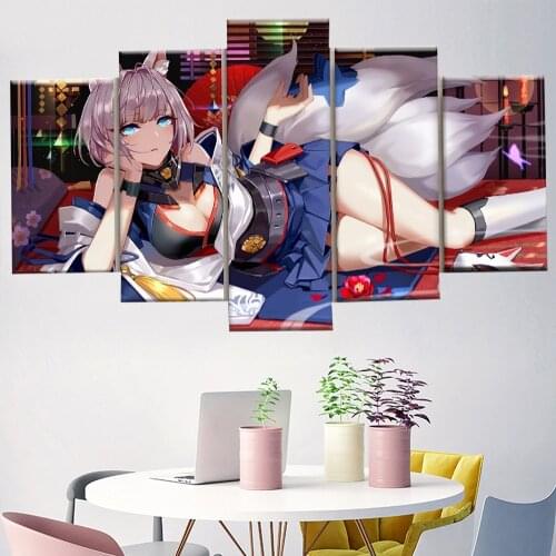 Wall Art Canvas Painting 5 Piece For Azur Lane Akagi Game HD Print Canvas For Living Modern Room Decor Artwork Modern Home Decor