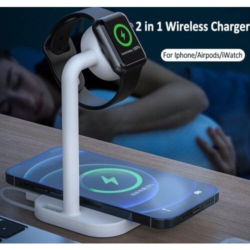2 in 1 Wireless Charger Stand Qi 15W Fast Charging Dock Station for iPhone 12 11 XS X 8 7 Airpods 2 Apple Watch iWatch 6 5 4