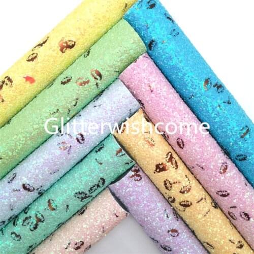 Glitterwishcome Pastel Color Glitter Leather Fabric Vinyl Glitter Sheets with Baseball Felt Backing for Bows DIY 21X29CM GM1050D