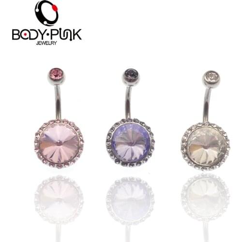 BODY PUNK 1Pc Cubic Zircon Sexy Navel Rings Belly Button Piercings Pink Transparent Purple Navel&Bell Button Rings NR 043