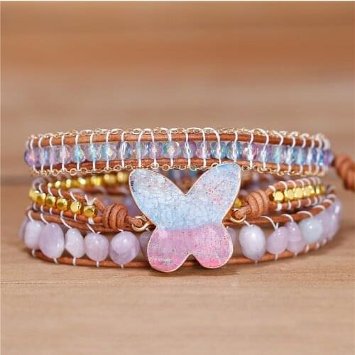 Boho Multi Colors Butterfly Charm Statement 3 layers leather Beads Wrap Bracelet For Women Yoga Jewelry Friends Gift Dropship