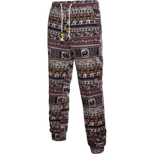 Men Harem Pants Print Retro Joggers Cotton Trousers Men Baggy Loose Nepal Style Men Linen Casual Pants