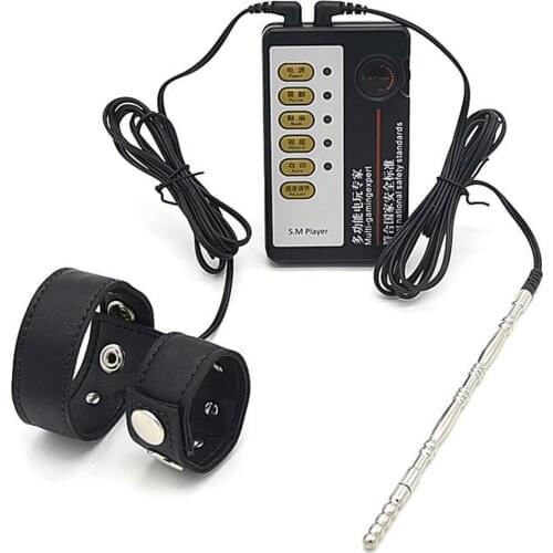 Electric Shock PU Leather Penis Ring Urethral Sound Pulse Stimulate Electro Shock Urethral Catheter Cock Rings Dilator Sex Toys