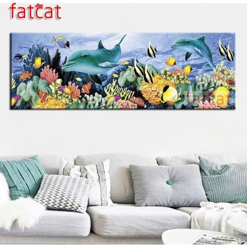 FATCAT Dolphin ocean shark large 5D Diy Daimond Painting Full Square Round Drill Rhinestone Embroidery Sale Decoration AE3006