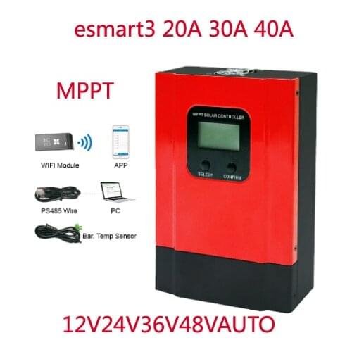 ESmart3 Series 20A 30A 40A MPPT Solar Charge Controllers 12V24V36V48V Auto Work MPPT Solar PV Max 150VDC with RS485 and wifi