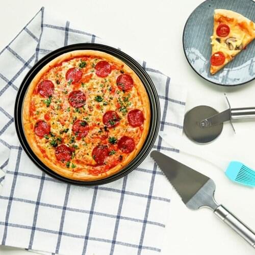 Round Pizza Plate Carbon Steel Non-stick Pizza Baking Pan Mesh Tray Plate Bakeware Baking Tool Kitchen Tools Pizza Acessorios