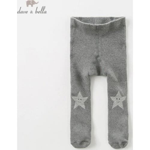 DB12043 dave bella autumn baby girls pants children full length kids stars pants knitted leggings infant toddler trousers