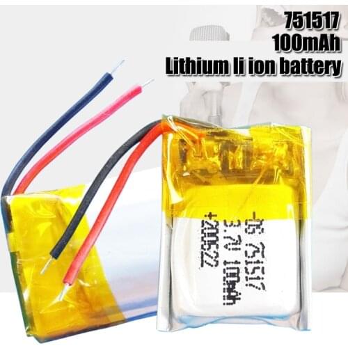 3.7V 100mAh Li-ion Battery 751517 Lithium Polymer Rechargeable Battery for MP3 MP4 bluetooth headset LED light recorder
