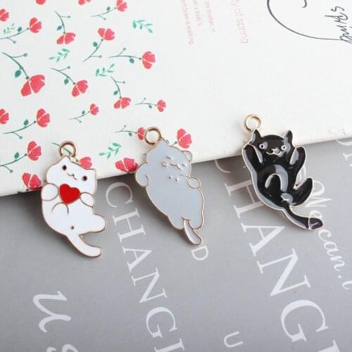 Kawaii Animal Cat Charms 60pcs/Lot Gold Tone Plated Zinc Alloy Cute Enamel Jewelry Findings Necklace Bracelet Earring Pendants