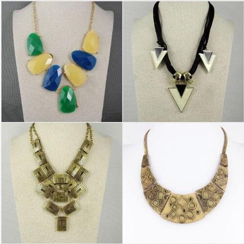 Fashion Jewelry Necklace Pendent Multi Colors Faceted Enamel Strips Tassle Triangle Skulls Bronze Metal Blocks Tassel Ye