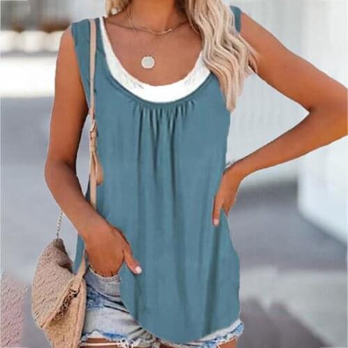 Fashion 2021 Summer Style Soft Women Fake Two-layer Sleeveless T-shirt Casual T Shirt Elegant Lady Bottoming Tees Streetwear