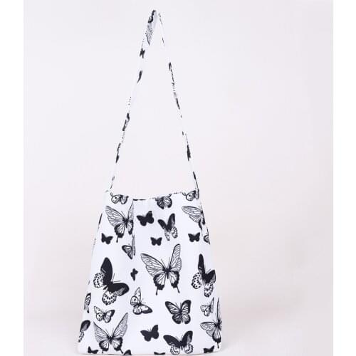Fashion Women Checkerboard Butterfly Printing Canvas Wild Shoulder Shopping Bag Casual Ladies Large Capacity Tote Handbags