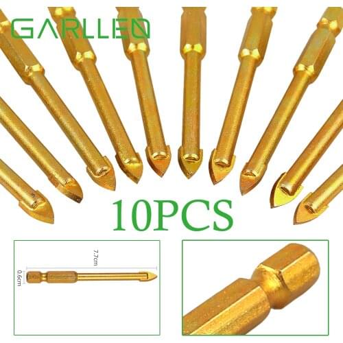 GARLLEN 10Pcs Professional Drill Bits Set 6mm Hex Flat Spear Glass Drills YG6X Alloy Hand Drill Drilling Tool Clearance Price