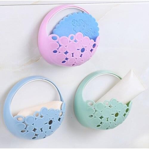 4 Colors Bathroom Soap Holder No-nail Sucker Soap Dish Kitchen Wall-mounted Drain Suction Cup Hollow Soap Box Home Supplies