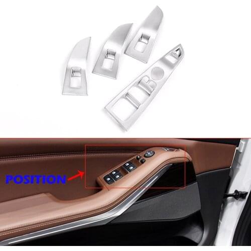 JEAZEA 4Pcs ABS Silver Window Lifter Control Switch Decor Armrest Panel Frame Cover Sticker Fit for BMW X5 2019 Car Accessories