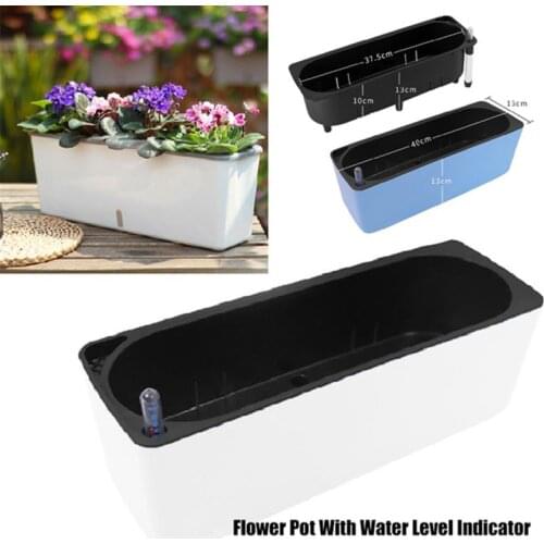 Rectangular Self-Watering Pot Plant Flowerpot w/ Water Level Indicator Automatic Lazy Flower Pot for Office Home Garden Desktop