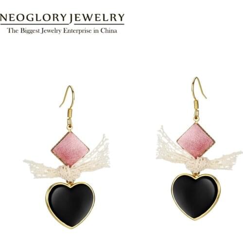 Neoglory Lovely Heart Earrings Enamel Hook Dangle Drop Earrings for Women Plush Pink Earring Flannel Jewelry Gift New Fashion