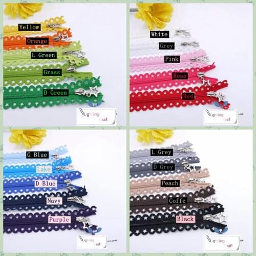 Lace fabric star slider zippers 25cm with 20 optional colors for macaron small bags wallet craft sewing