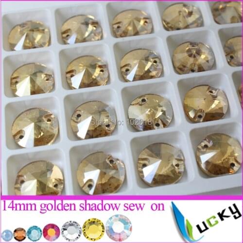 Freeshipping Super shiny 3041# sew on crystal 112pcs 14mm Golden Shadow color flat back rhinestones jewelry strass Glass