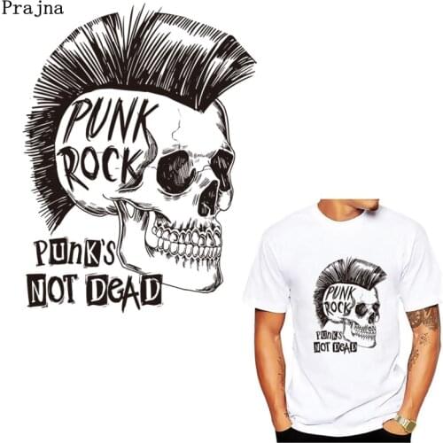 Prajna Punk Rocks Iron On Transfers Skull Heat Transfers PVC Patches For Clothing DIY Thermal Transfer Hot Vinyl Ironing Sticker