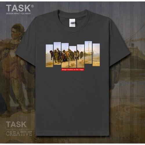World famous painting series t-shirt Repin new art painting Barge Haulers on the Volga Short sleeve clothes cotton funny print