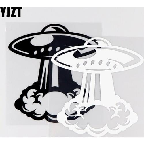 YJZT 14.3X15.4CM UFO Blastoff Vinyl Decals Personality Car Sticker Alien Hunter Black / Silver 10A-0072