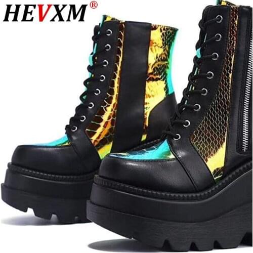 Luxury Brand New Fashion Female Platform Increase Boots Classic Wedges Ankle Boots Women 2020 Zipper Booties Botas Mujer 35-43
