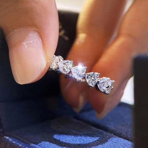 2021 Hot Continuous Heart Shape Zircon Wedding Rings For Women Luxury Silver Plated Female Bride Jewelry Party Valentine Gifts
